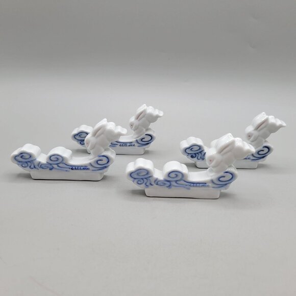 Porcelain Rabbit Chopstick Rests Blue Swirl Design By CITS WUXI Set of 4 - Picture 5 of 7